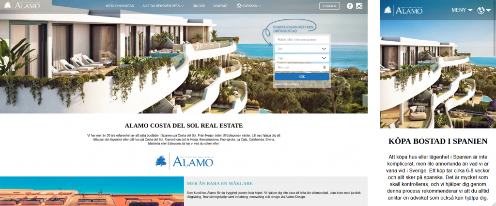 Alamo Real Estate responsiv hemsida